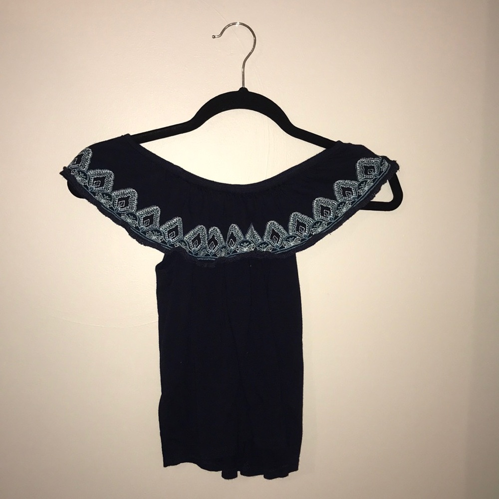 Justice off the shoulder navy tee